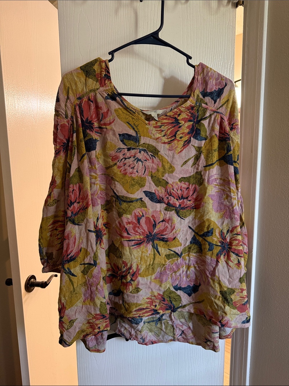 Terra & Sky Pink Floral Scoop Neck Tunic with Mustard Accents